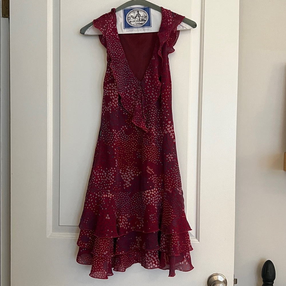 Moschino red 100% silk heart print dress Size 4